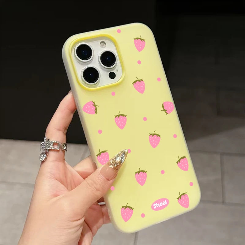 Sweet Pink Strawberry Pattern Phone Case For iPhone 17 11 12 13 14 15 16 Pro Max 17 Air 16E X XS 7 8 Plus 17Pro Shockproof Funda