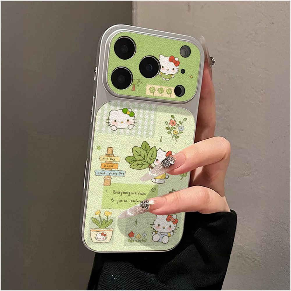 A cute and refreshing Oppo phone case with a grapefruit leaf design and a large window instantly transforming it into a cartoon style Also suitable for Reno15 PRO in lambskin leather image 1