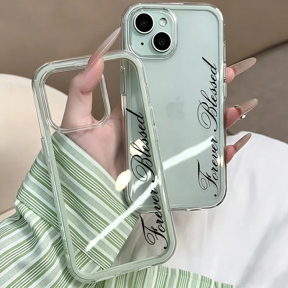 Forever Blessed Simple Clear Phone Case For iPhone 17 13 16 15 11 12 14 Pro Max 17 Air XR X Case Silicone Shockproof Soft Cover