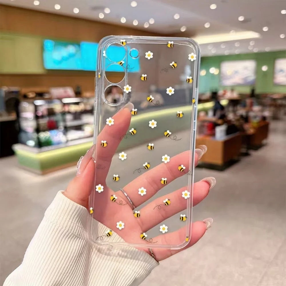 Bee White Flower Phone Case For Samsung Galaxy S26 S25 S24 S23 S22 S21 S20 5G Ultra Plus Edge FE 2022 Shockproof  Clear Cover