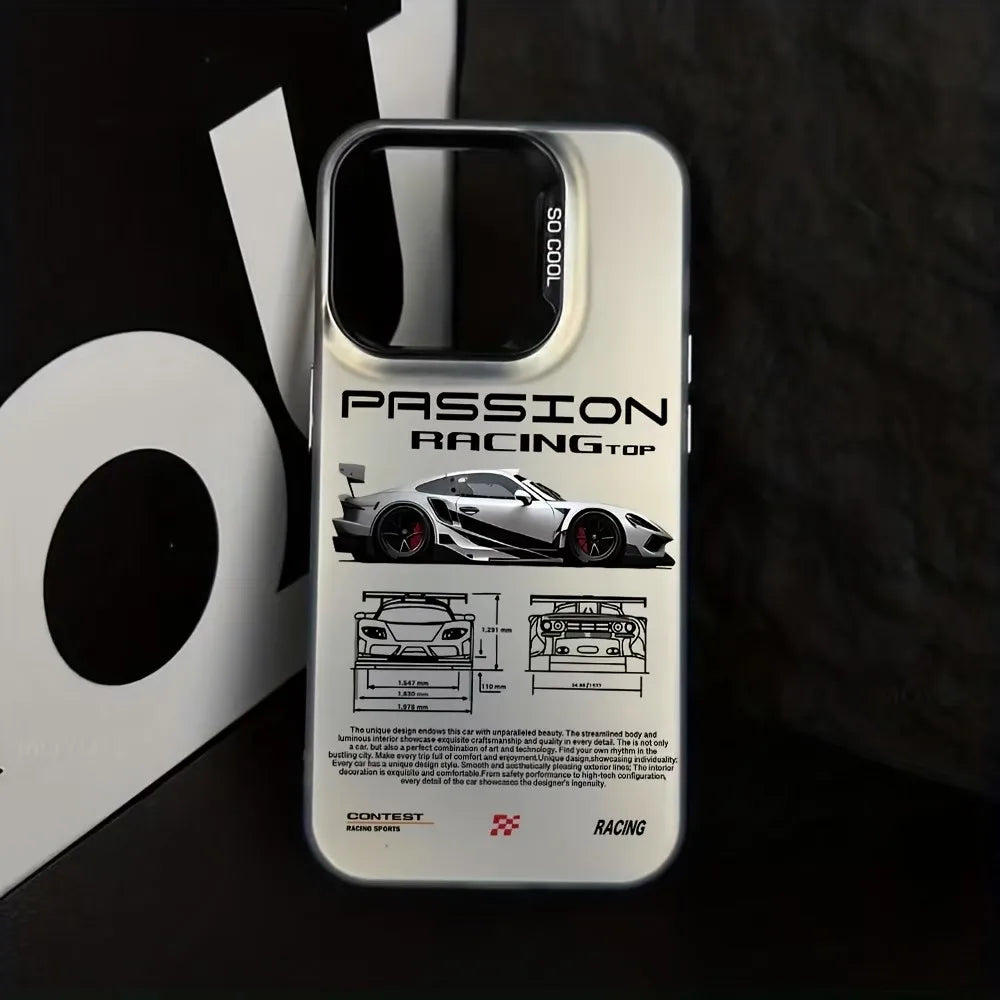 Cool Racing Style Lines Phone Case For iPhone 17 16 15 14 13 12 11 Pro Xs Max Mini 8 7 Plus X XR Air 16e 17e Silver IMD Cover