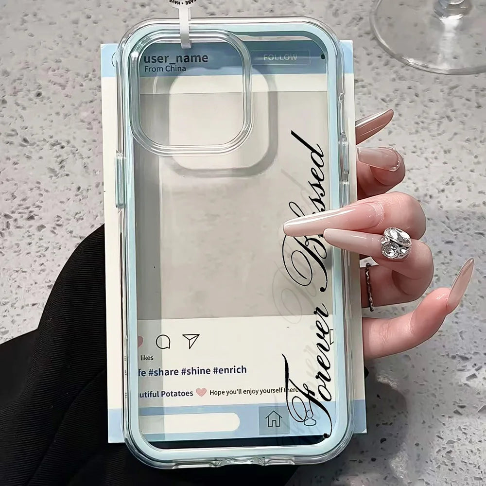 Forever Blessed Simple Clear Phone Case For iPhone 17 13 16 15 11 12 14 Pro Max 17 Air XR X Case Silicone Shockproof Soft Cover