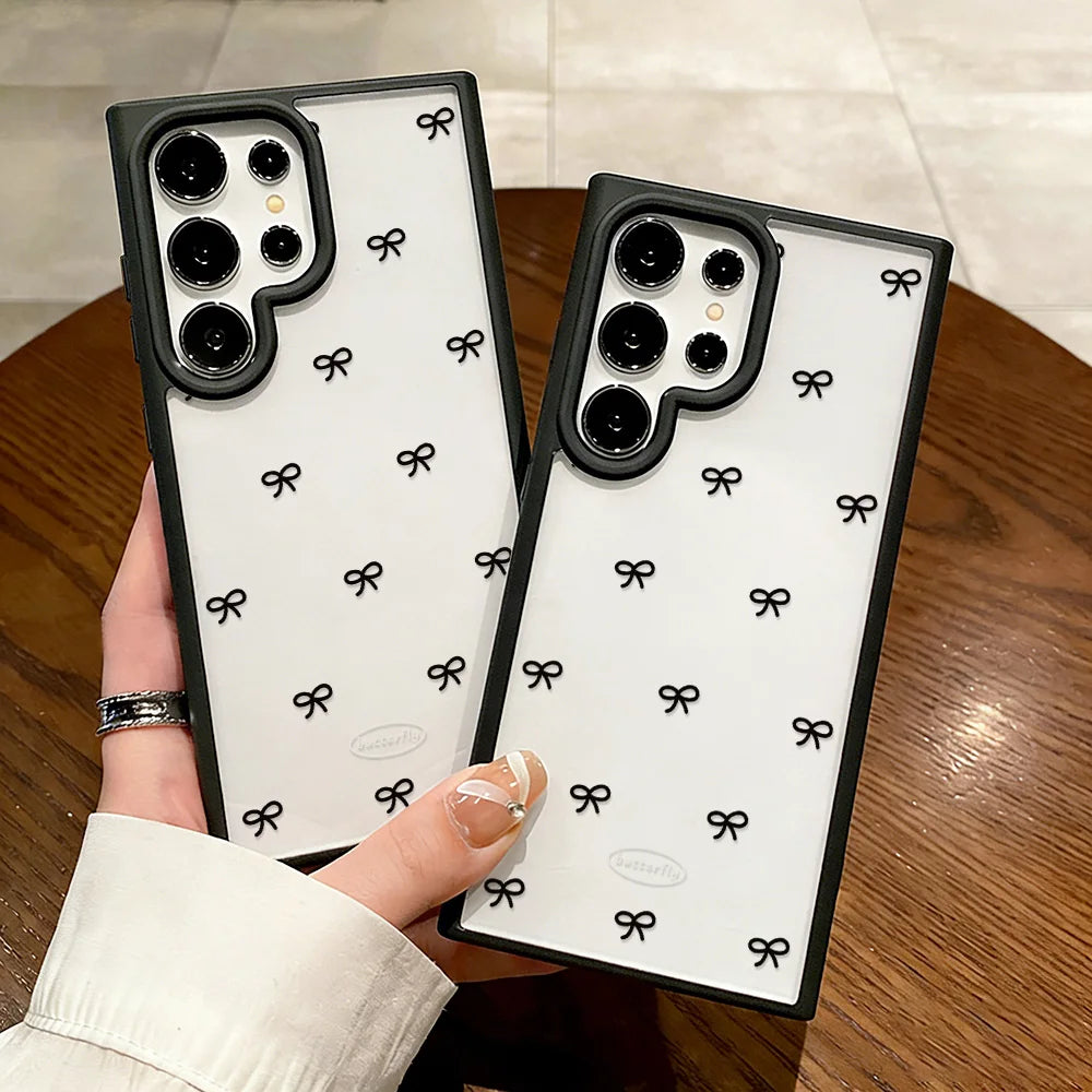 Bow Transparent Phone Case For Samsung Galaxy S25 Ultra S26 Ultra S25 For Samsung S26 S24FE 5G S23 S24 S23 FE Case Cover Plastic