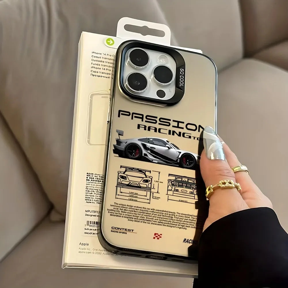 Cool Racing Style Lines Phone Case For iPhone 17 16 15 14 13 12 11 Pro Xs Max Mini 8 7 Plus X XR Air 16e 17e Silver IMD Cover