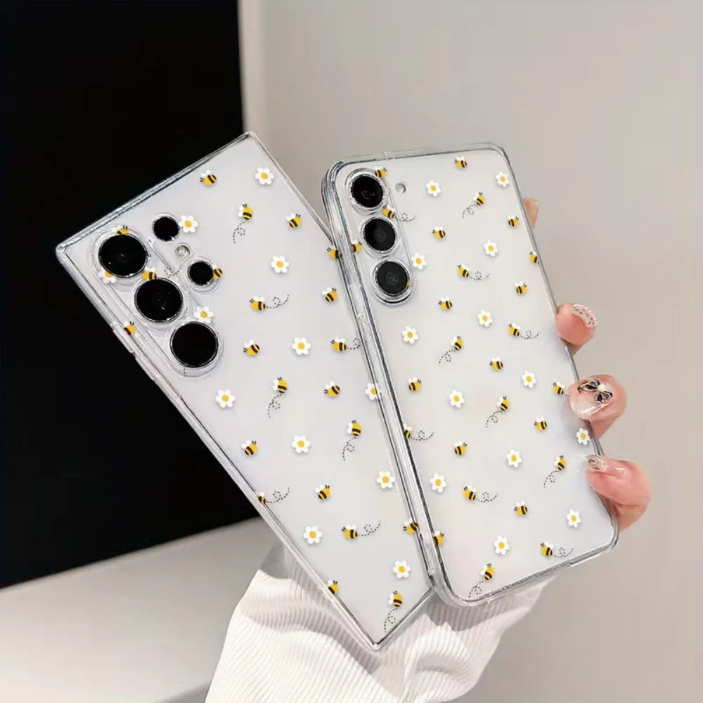 Bee White Flower Phone Case For Samsung Galaxy S26 S25 S24 S23 S22 S21 S20 5G Ultra Plus Edge FE 2022 Shockproof  Clear Cover