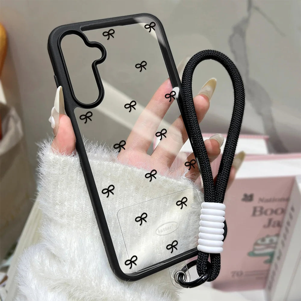 Bow Transparent Phone Case For Samsung Galaxy S25 Ultra S26 Ultra S25 For Samsung S26 S24FE 5G S23 S24 S23 FE Case Cover Plastic