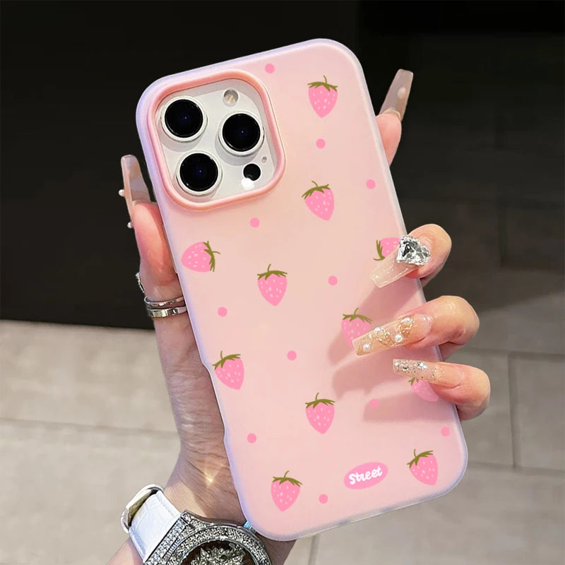 Sweet Pink Strawberry Pattern Phone Case For iPhone 17 11 12 13 14 15 16 Pro Max 17 Air 16E X XS 7 8 Plus 17Pro Shockproof Funda