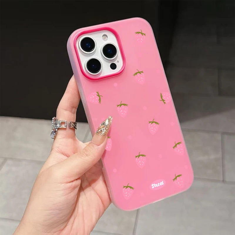 Sweet Pink Strawberry Pattern Phone Case For iPhone 17 11 12 13 14 15 16 Pro Max 17 Air 16E X XS 7 8 Plus 17Pro Shockproof Funda