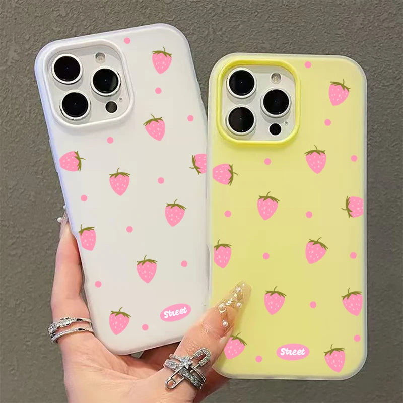 Sweet Pink Strawberry Pattern Phone Case For iPhone 17 11 12 13 14 15 16 Pro Max 17 Air 16E X XS 7 8 Plus 17Pro Shockproof Funda