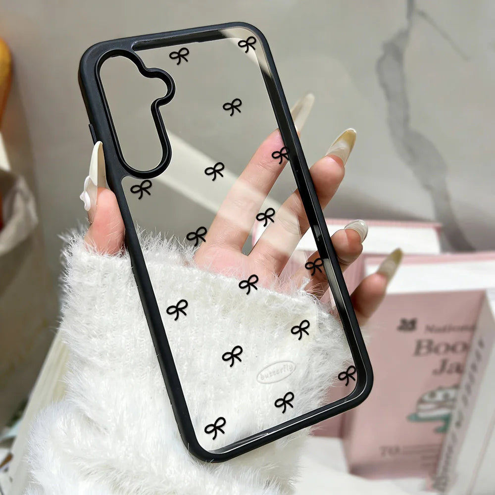Bow Transparent Phone Case For Samsung Galaxy S25 Ultra S26 Ultra S25 For Samsung S26 S24FE 5G S23 S24 S23 FE Case Cover Plastic