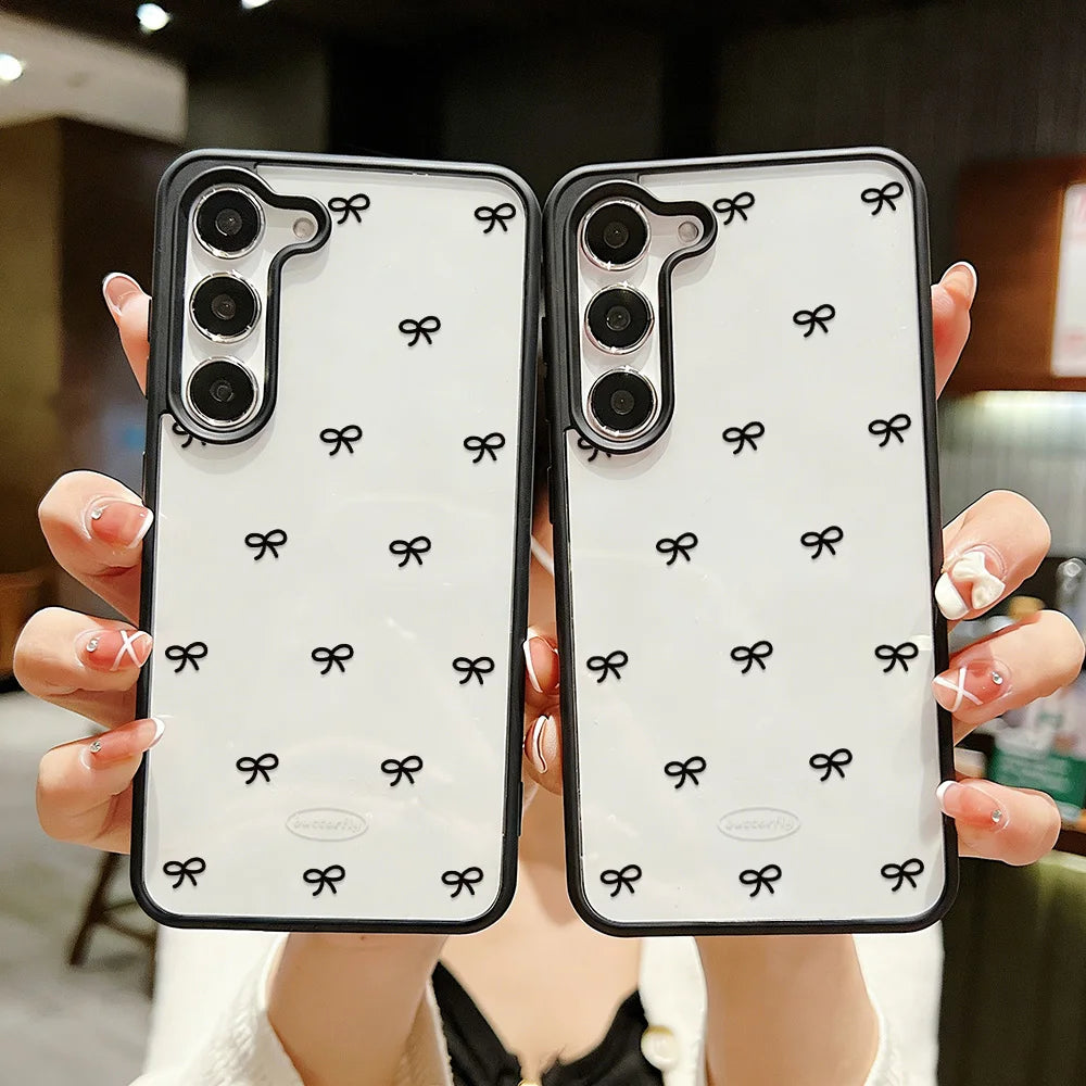 Bow Transparent Phone Case For Samsung Galaxy S25 Ultra S26 Ultra S25 For Samsung S26 S24FE 5G S23 S24 S23 FE Case Cover Plastic